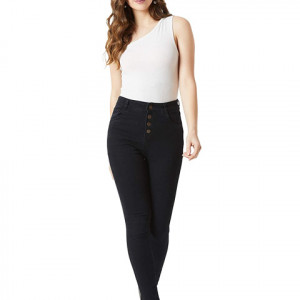 Women's Black Skinny Fit High Rise Clean Look Regular Length Stretchable Jeans