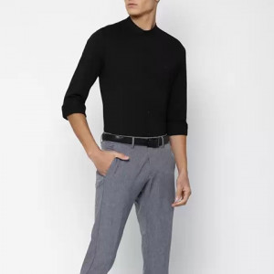 Men Slim Fit Grey Polyester Blend Trousers